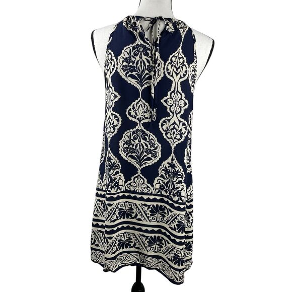 Cupshe Women’s Shift Dress Small Navy Cream Floral Halter Sleeveless Mini Summer - Picture 6 of 12